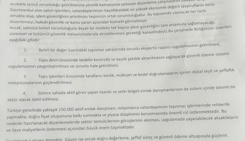 YÜKSEK DEĞERLİ TAPU İŞLEMLERİNDE SİSTEMSEL GÜVENLİK ÖNLEMLERİNE İLİŞKİN GÖRÜŞ VE TALEBİMİZ
