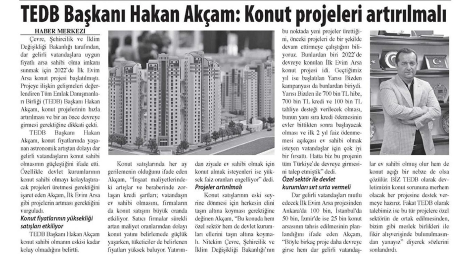 Konut Projeleri Arttırılmalı