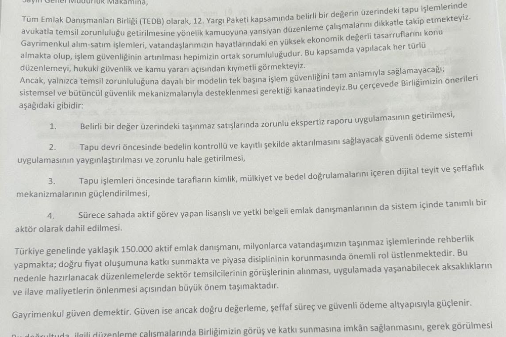 YÜKSEK DEĞERLİ TAPU İŞLEMLERİNDE SİSTEMSEL GÜVENLİK ÖNLEMLERİNE İLİŞKİN GÖRÜŞ VE TALEBİMİZ