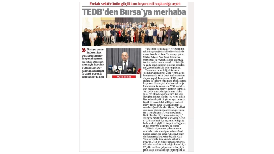 TEDB'den Bursa'ya merhaba