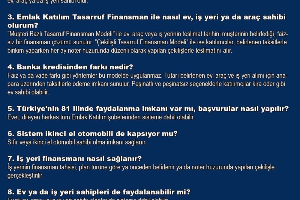 10 SORUDA EMLAK KATILIM TASARRUF FİNANSMAN