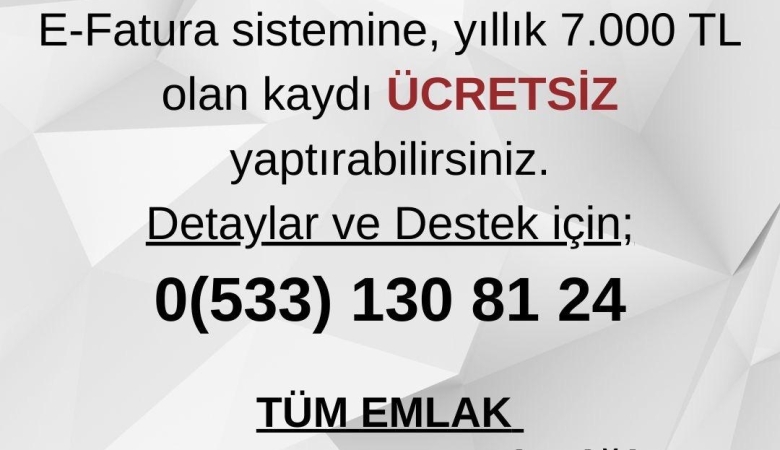 Değerli TEDB üyelerimiz maliye tarafından zorunlu tutulan E- fatura sistemine, yıllık 7000 TL olan kaydı ÜCRETSİZ yaptırabilirsiniz 
